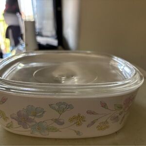 Floral Glass Storage Container with Lid Corning ware dish